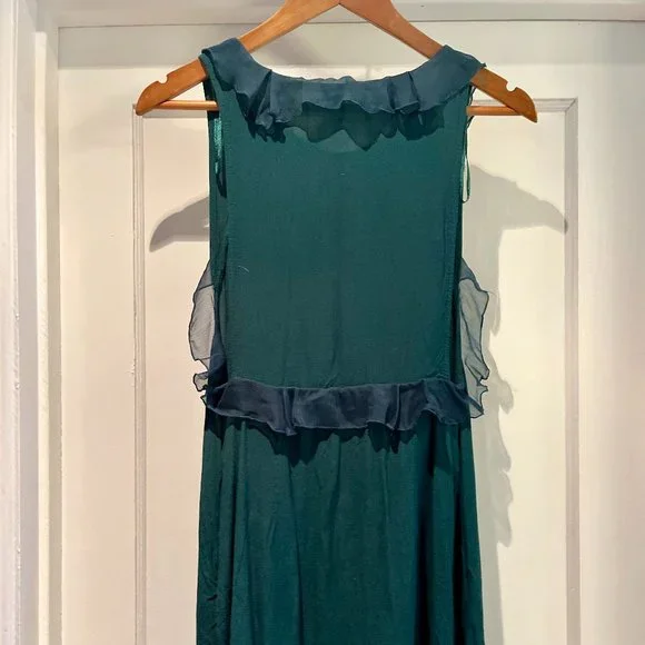 green emerald velvet dress Free People Emerald Green Dress with Velvet Sweetheart Neckline Bustier  Bodice with Scalloped Lace, Handkerchief Hem Skirt over Nude Underlay , (4)